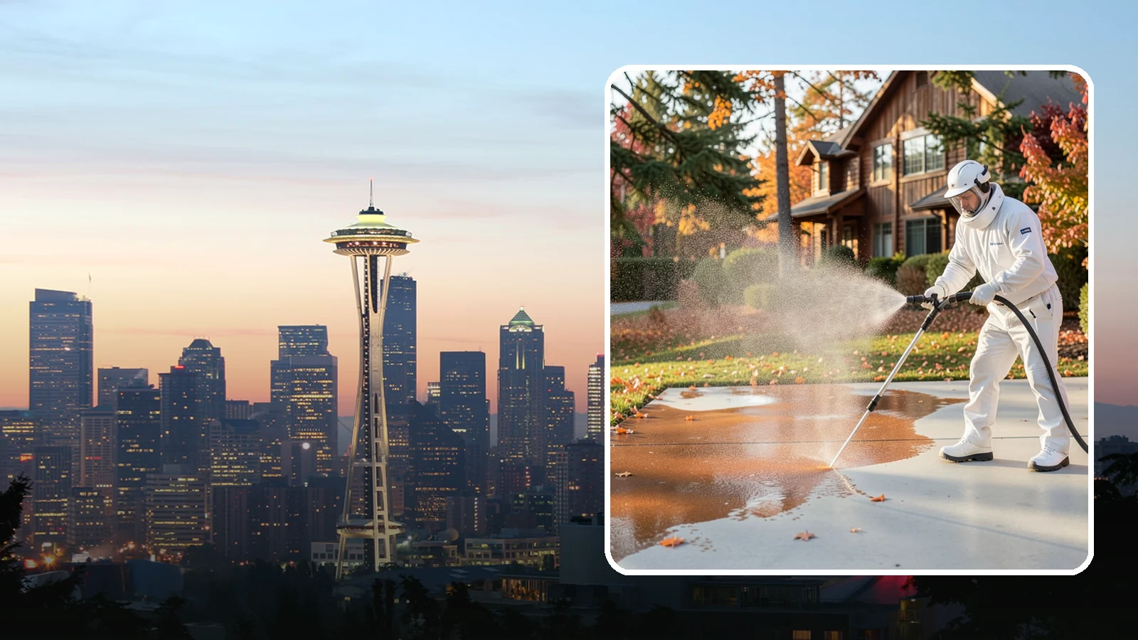 Fertilizer Stain Removal in Seattle, King County, WA - Rust-toned fertilizer stain removal that clears the orange and brown marks fertilizer leaves on concrete and siding.