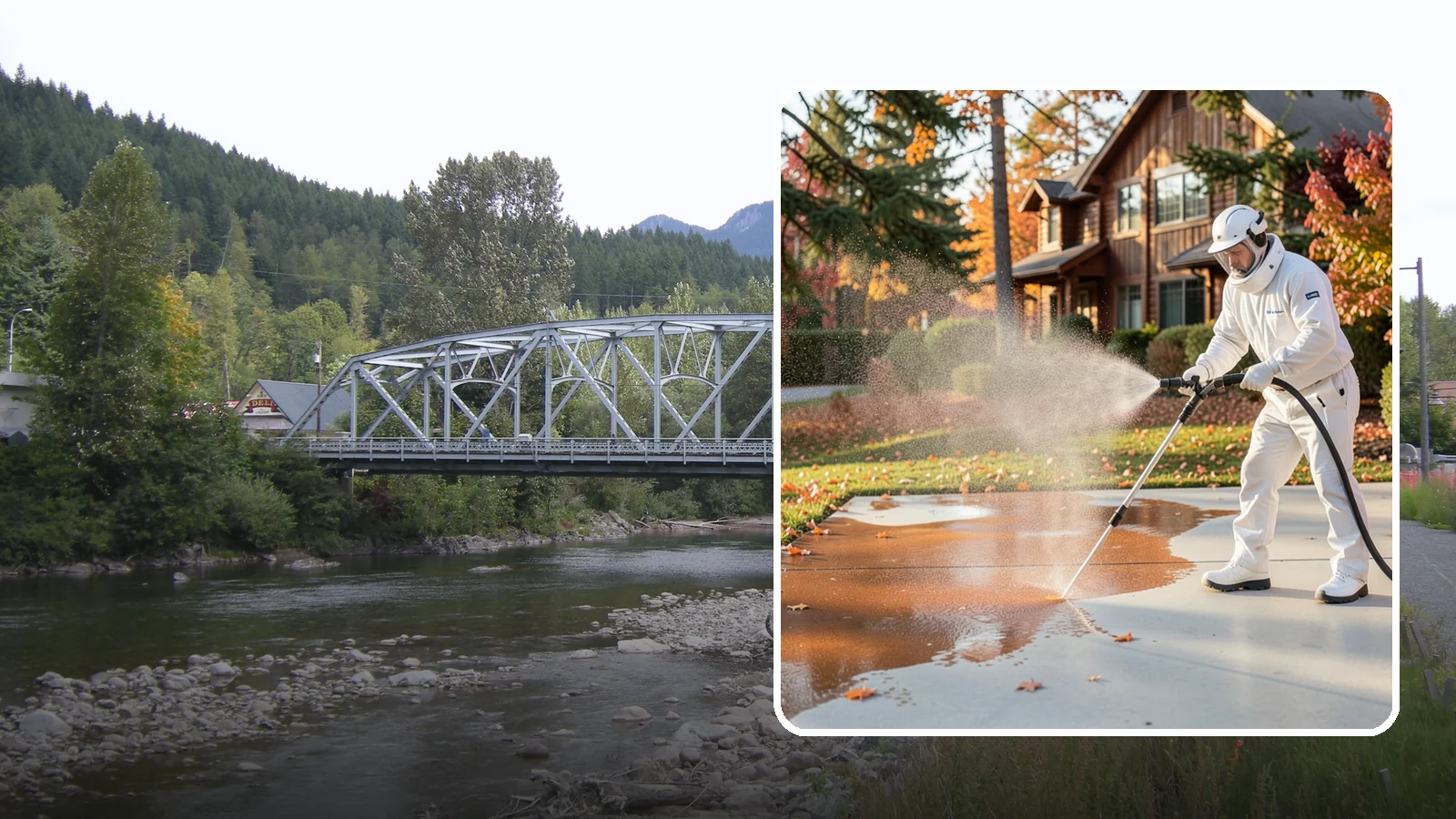Fertilizer Stain Removal in Skykomish, King County, WA - Rust-toned fertilizer stain removal that clears the orange and brown marks fertilizer leaves on concrete and siding.