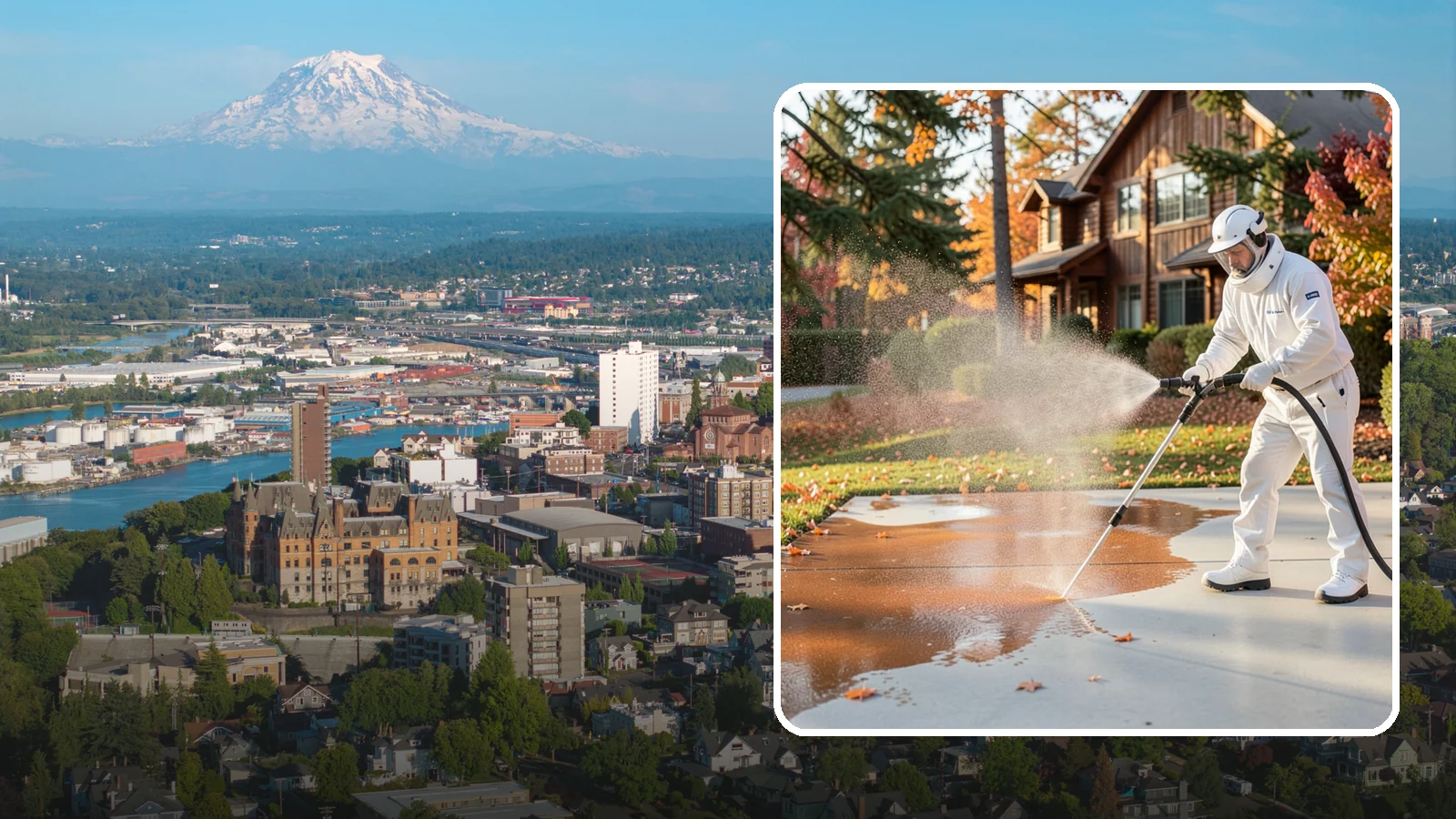 Fertilizer Stain Removal in Tacoma, Pierce County, WA - Rust-toned fertilizer stain removal that clears the orange and brown marks fertilizer leaves on concrete and siding.