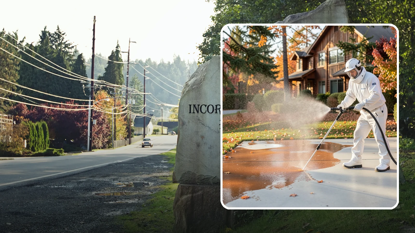 Fertilizer Stain Removal in Wilkeson, Pierce County, WA - Rust-toned fertilizer stain removal that clears the orange and brown marks fertilizer leaves on concrete and siding.