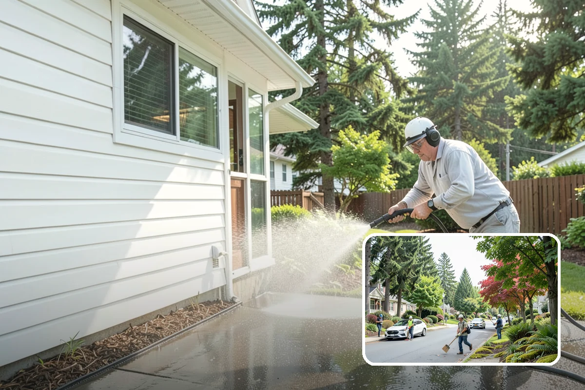 Fiber Cement Siding Washing in Beaux Arts Village, King County, WA - Preserves factory paint and sealed board edges