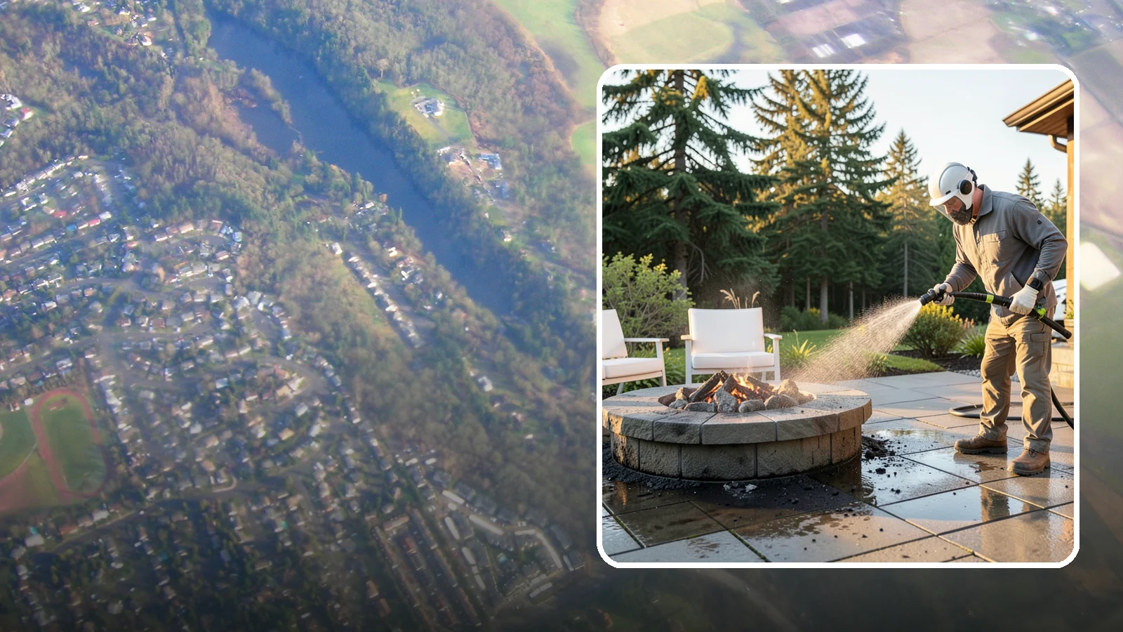 Fire Pit Cleaning in Algona, King County, WA - Clean fire pit surrounds and seating areas to remove soot, ash staining, and moss from the paved perimeter.