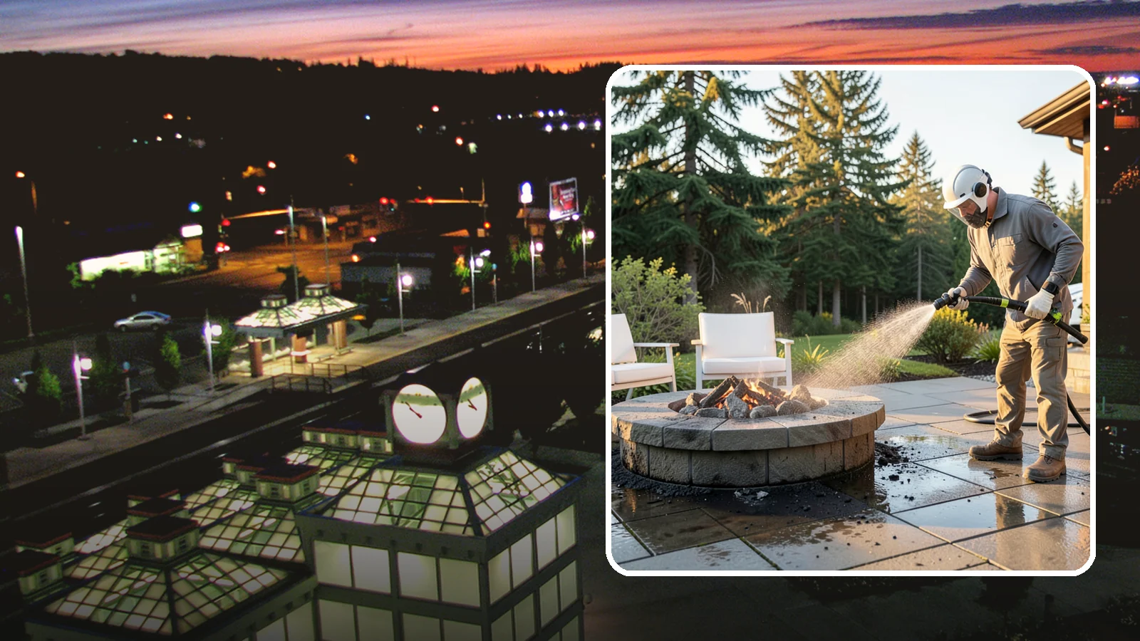 Fire Pit Cleaning in Auburn, King County, WA - Clean fire pit surrounds and seating areas to remove soot, ash staining, and moss from the paved perimeter.