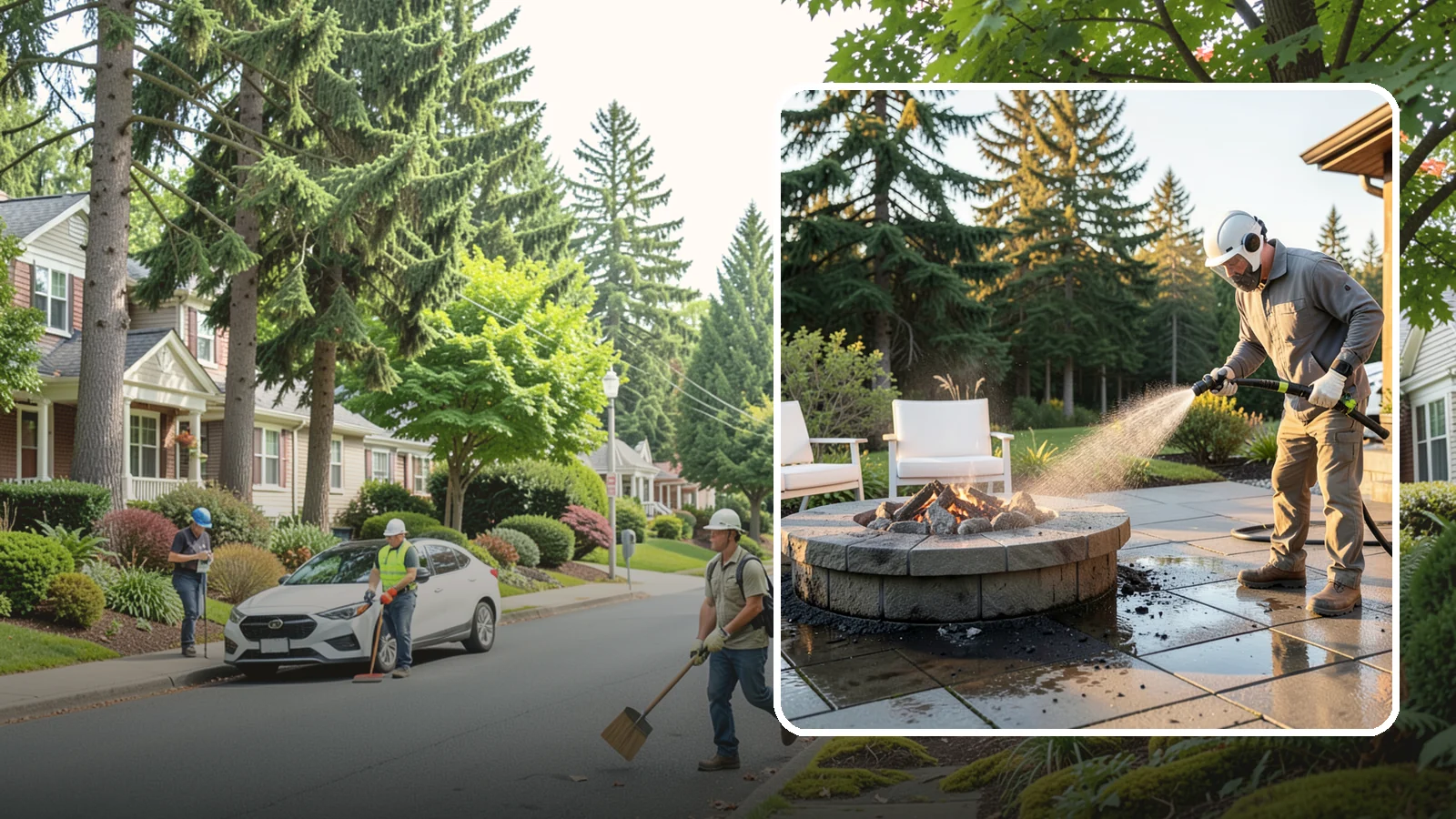 Fire Pit Cleaning in Beaux Arts Village, King County, WA - Clean fire pit surrounds and seating areas to remove soot, ash staining, and moss from the paved perimeter.
