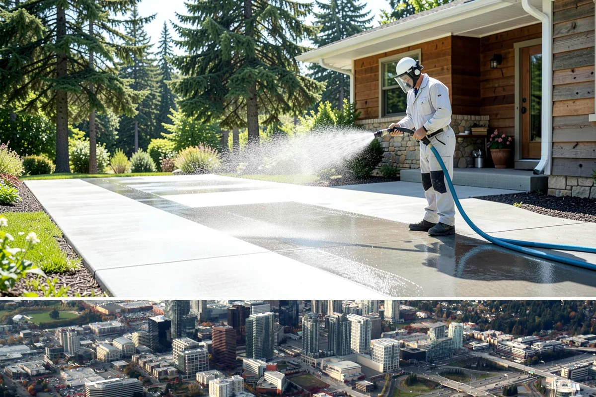 Fire Pit Cleaning in Bellevue, King County, WA - Late spring gets the fire pit and its surround clean ahead of the summer evenings when it sees the most use.