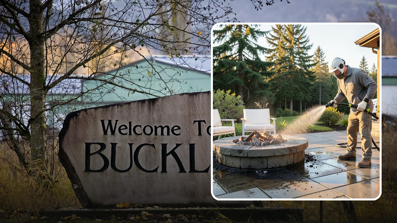 Fire Pit Cleaning in Buckley, Pierce County, WA - Clean fire pit surrounds and seating areas to remove soot, ash staining, and moss from the paved perimeter.
