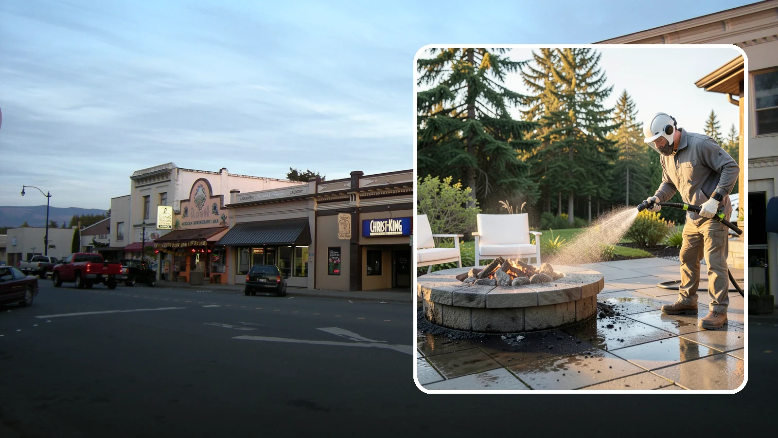 Fire Pit Cleaning in Burlington, Skagit County, WA - Clean fire pit surrounds and seating areas to remove soot, ash staining, and moss from the paved perimeter.