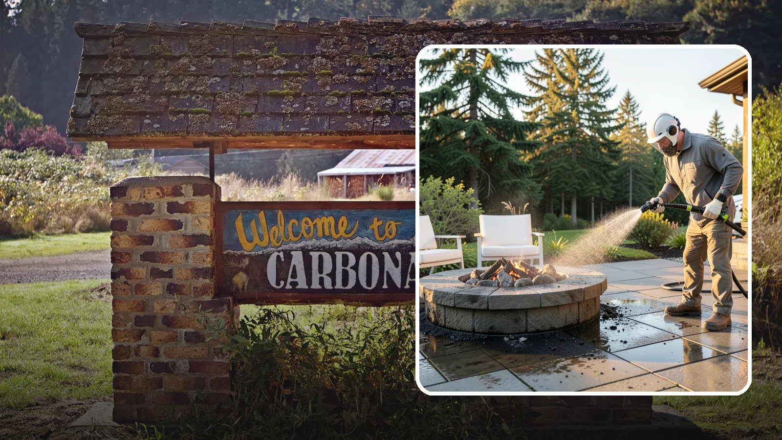Fire Pit Cleaning in Carbonado, Pierce County, WA - Clean fire pit surrounds and seating areas to remove soot, ash staining, and moss from the paved perimeter.