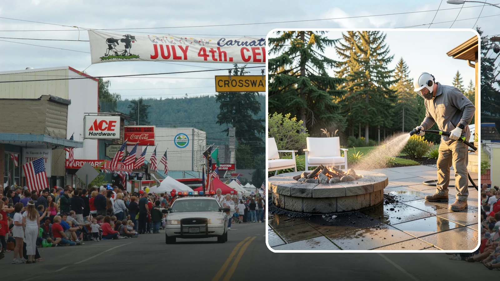 Fire Pit Cleaning in Carnation, King County, WA - Clean fire pit surrounds and seating areas to remove soot, ash staining, and moss from the paved perimeter.