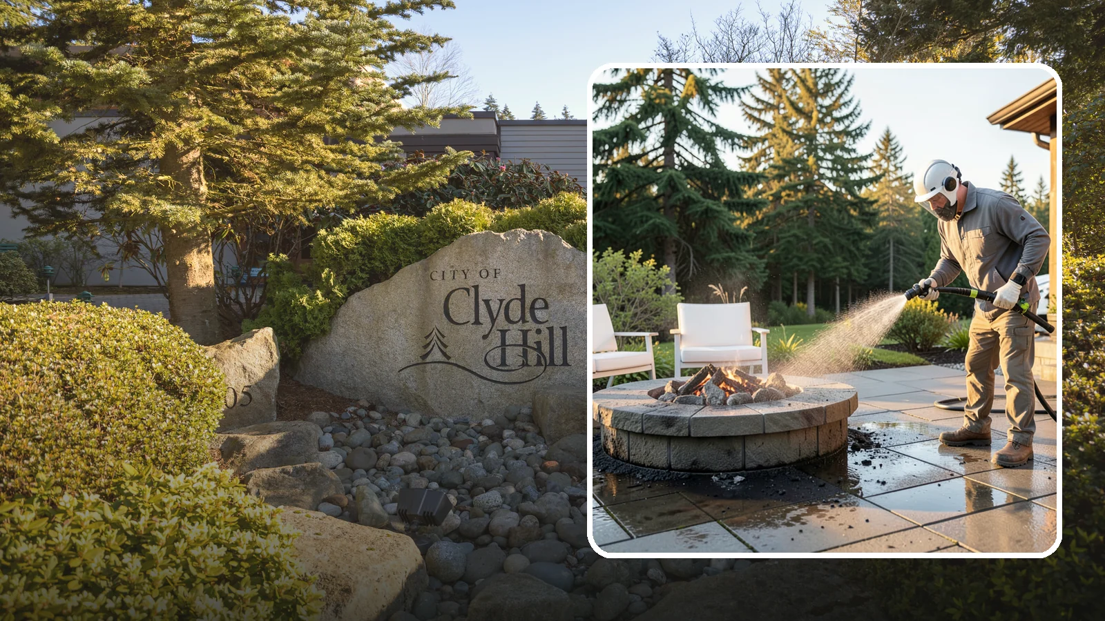 Fire Pit Cleaning in Clyde Hill, King County, WA - Clean fire pit surrounds and seating areas to remove soot, ash staining, and moss from the paved perimeter.