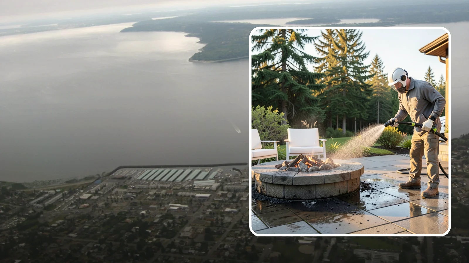 Fire Pit Cleaning in Des Moines, King County, WA - Clean fire pit surrounds and seating areas to remove soot, ash staining, and moss from the paved perimeter.