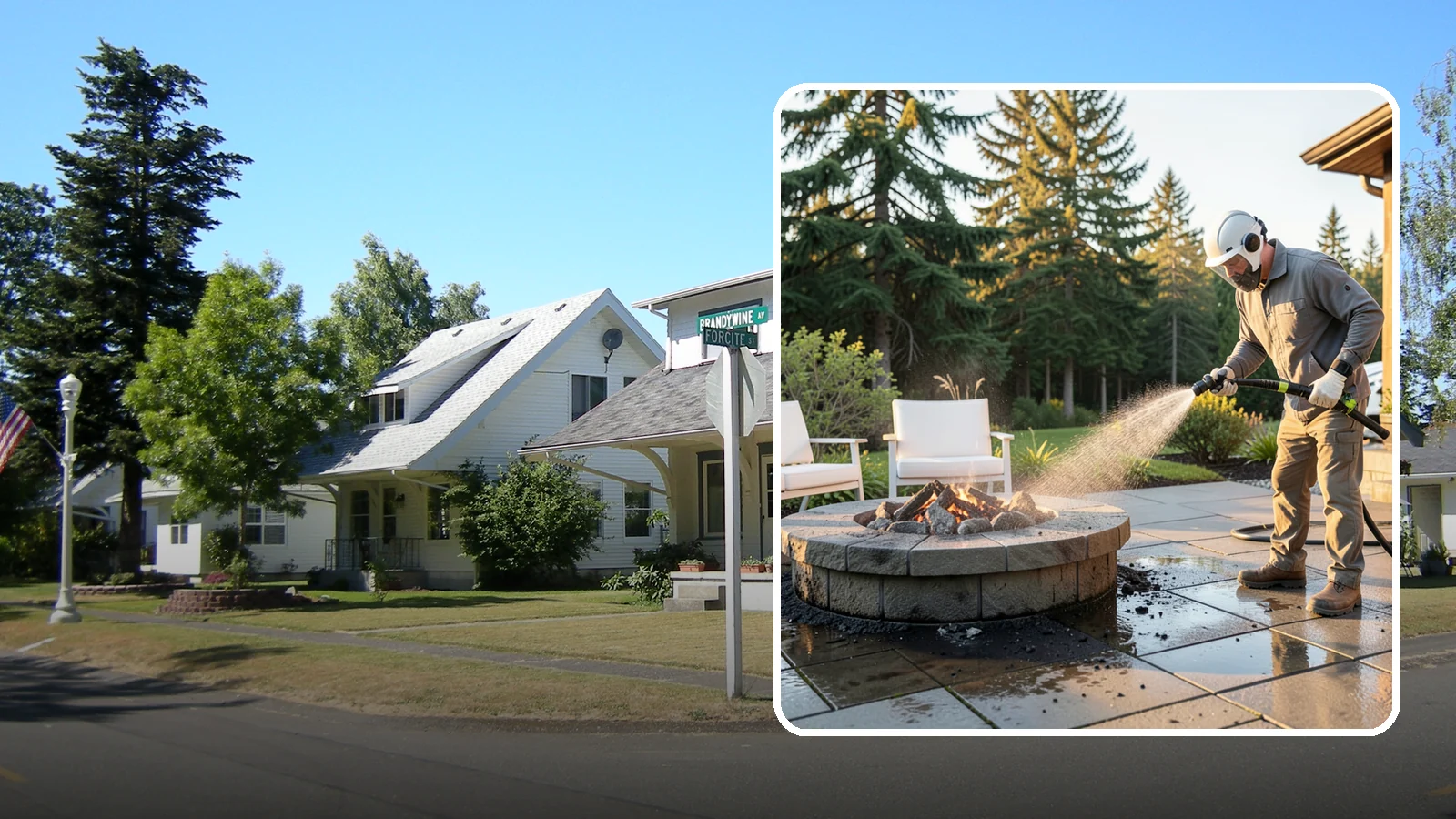 Fire Pit Cleaning in DuPont, Pierce County, WA - Clean fire pit surrounds and seating areas to remove soot, ash staining, and moss from the paved perimeter.