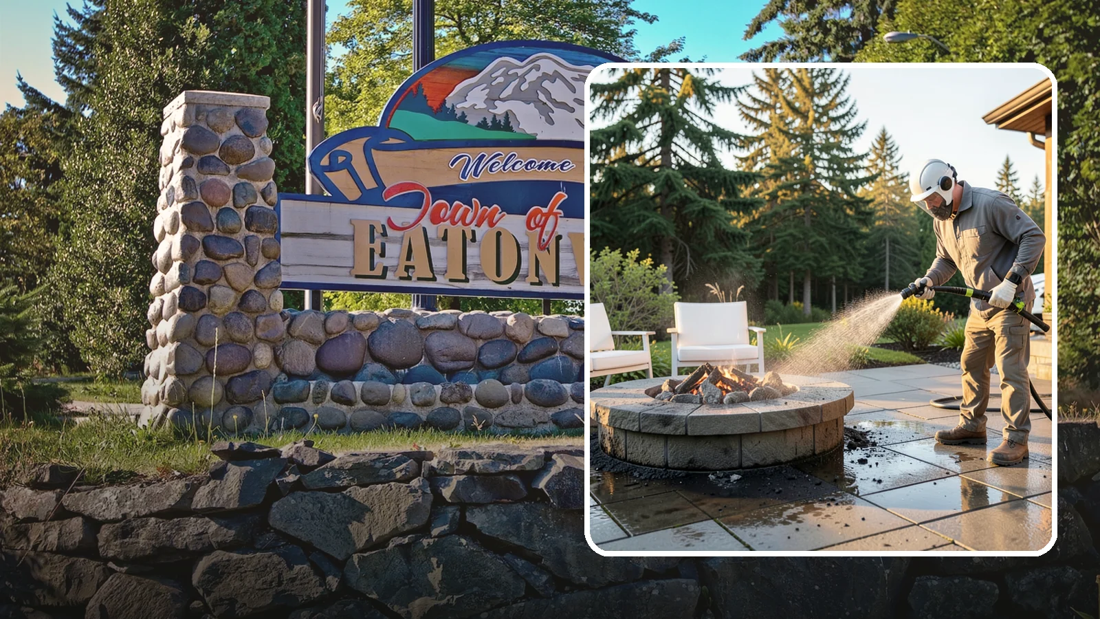 Fire Pit Cleaning in Eatonville, Pierce County, WA - Clean fire pit surrounds and seating areas to remove soot, ash staining, and moss from the paved perimeter.