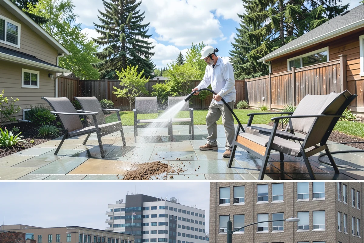 Fire Pit Cleaning in Everett, Snohomish County, WA - Late spring gets the fire pit and its surround clean ahead of the summer evenings when it sees the most use.