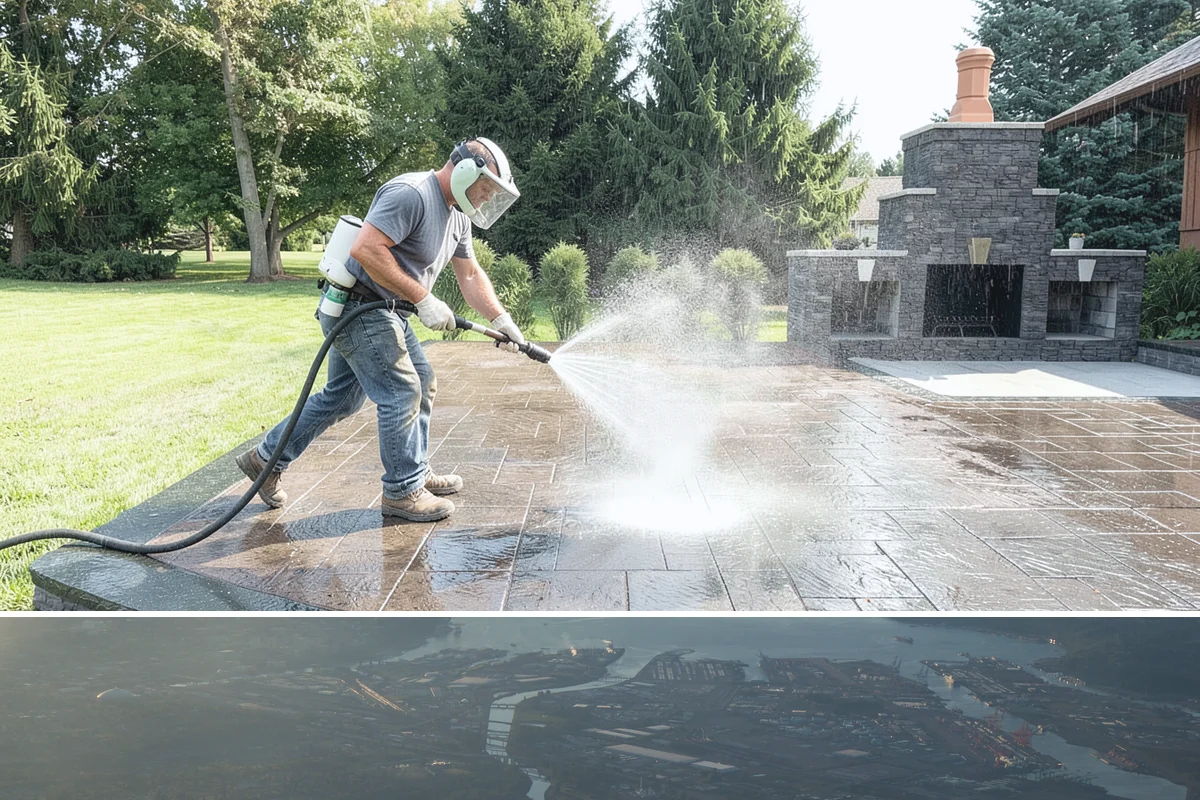 Fire Pit Cleaning in Fife, Pierce County, WA - Late spring gets the fire pit and its surround clean ahead of the summer evenings when it sees the most use.
