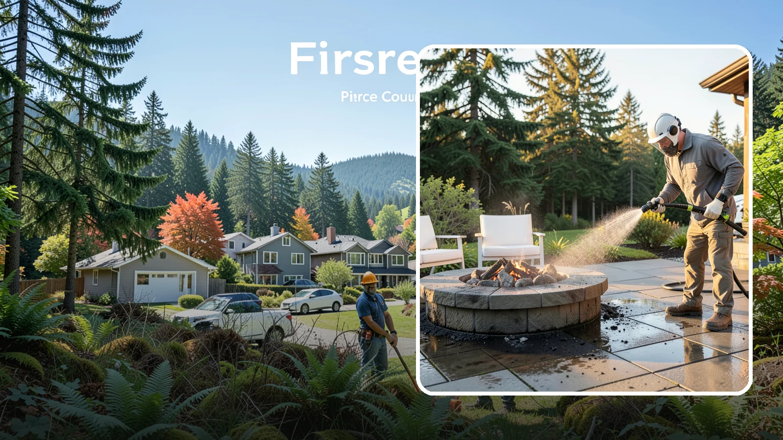 Fire Pit Cleaning in Fircrest, Pierce County, WA - Clean fire pit surrounds and seating areas to remove soot, ash staining, and moss from the paved perimeter.