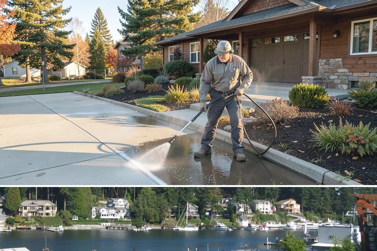 Fire Pit Cleaning in Gig Harbor, Pierce County, WA - Late spring gets the fire pit and its surround clean ahead of the summer evenings when it sees the most use.