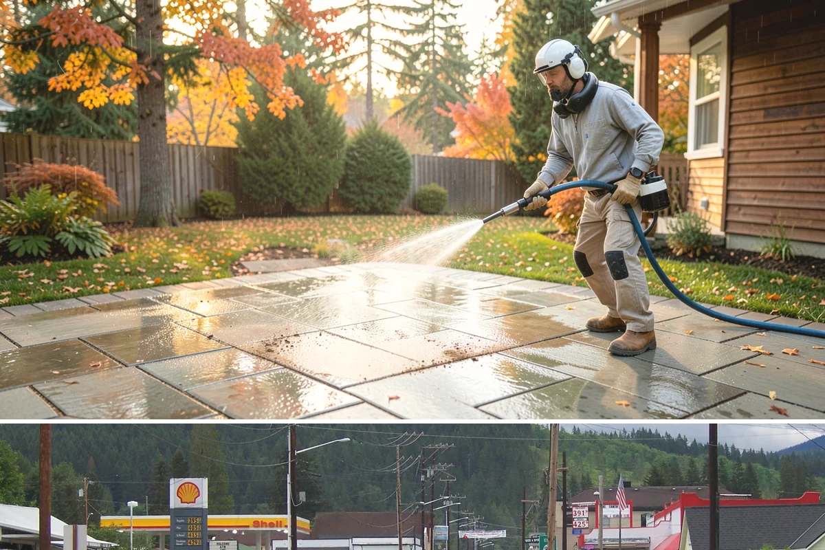 Fire Pit Cleaning in Granite Falls, Snohomish County, WA - Late spring gets the fire pit and its surround clean ahead of the summer evenings when it sees the most use.