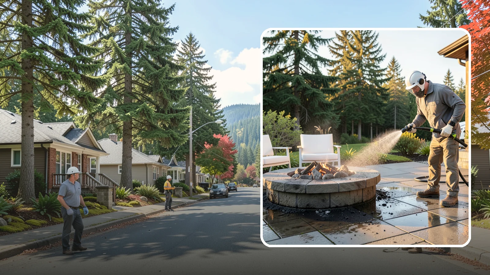 Fire Pit Cleaning in Hunts Point, King County, WA - Clean fire pit surrounds and seating areas to remove soot, ash staining, and moss from the paved perimeter.