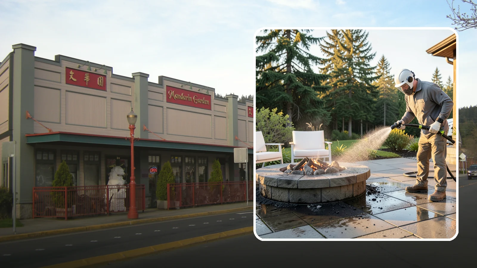 Fire Pit Cleaning in Issaquah, King County, WA - Clean fire pit surrounds and seating areas to remove soot, ash staining, and moss from the paved perimeter.