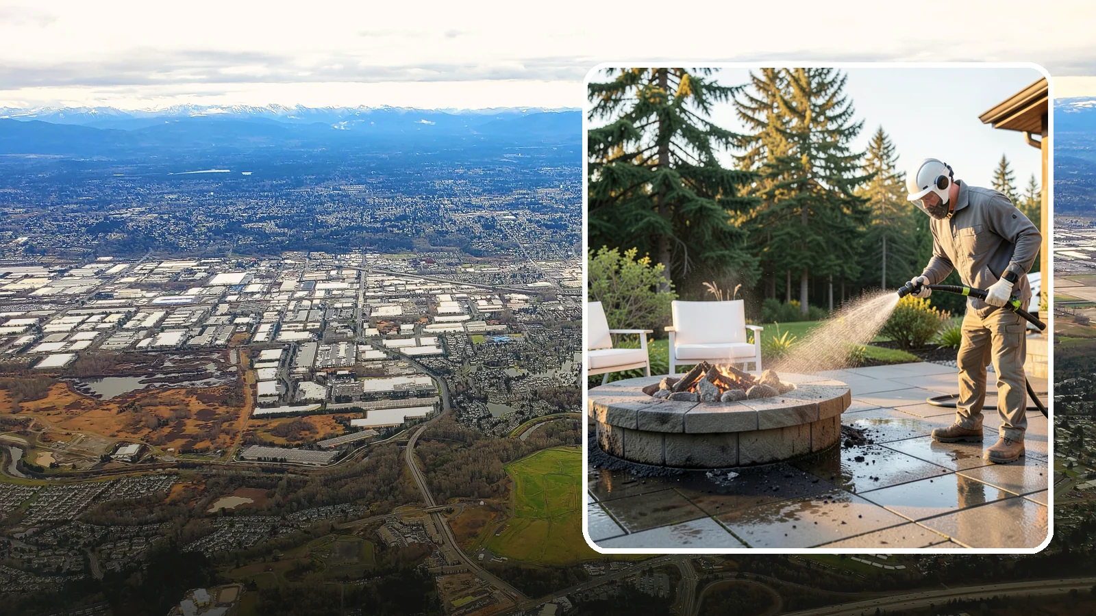 Fire Pit Cleaning in Kent, King County, WA - Clean fire pit surrounds and seating areas to remove soot, ash staining, and moss from the paved perimeter.