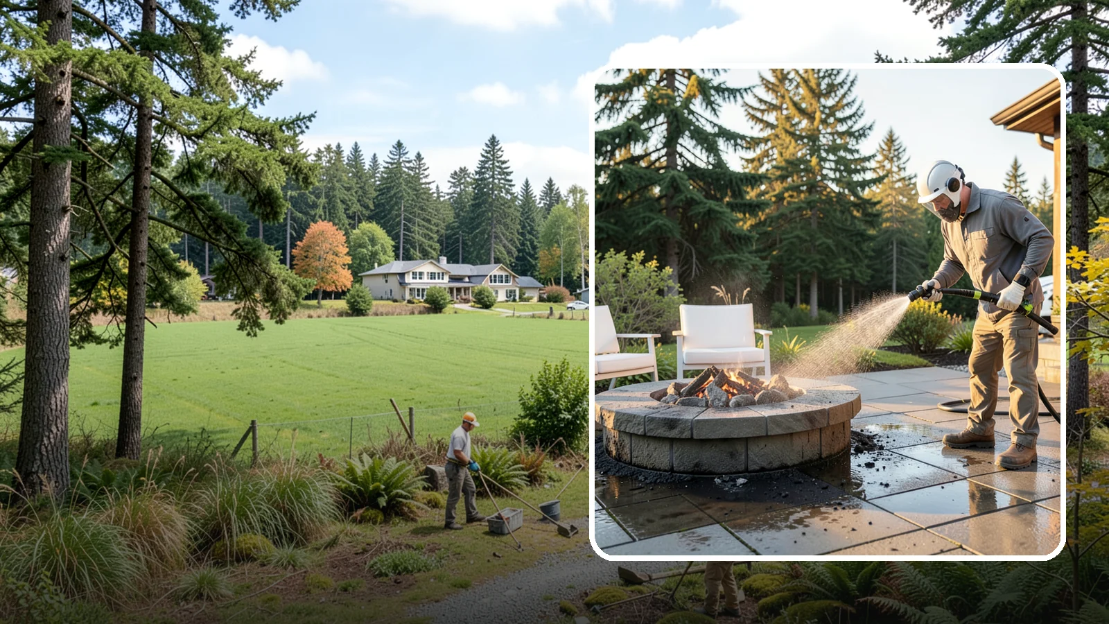 Fire Pit Cleaning in Lyman, Skagit County, WA - Clean fire pit surrounds and seating areas to remove soot, ash staining, and moss from the paved perimeter.