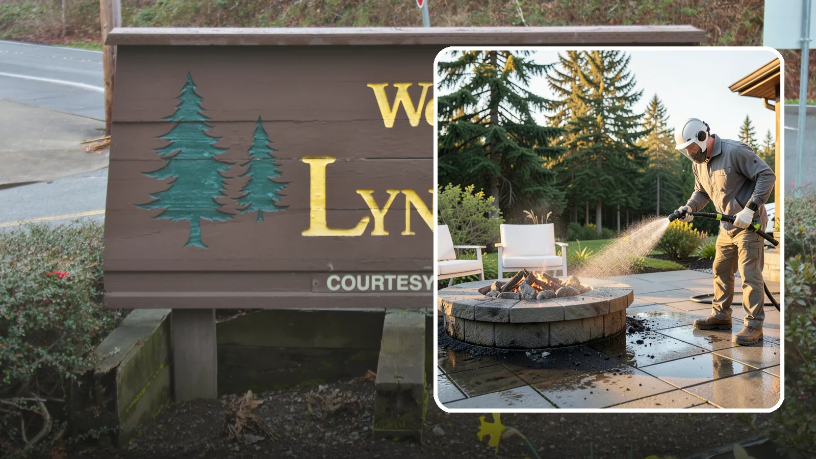 Fire Pit Cleaning in Lynnwood, Snohomish County, WA - Clean fire pit surrounds and seating areas to remove soot, ash staining, and moss from the paved perimeter.