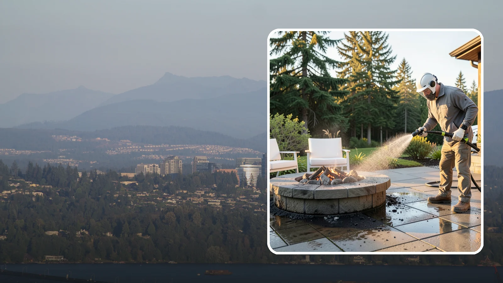 Fire Pit Cleaning in Medina, King County, WA - Clean fire pit surrounds and seating areas to remove soot, ash staining, and moss from the paved perimeter.