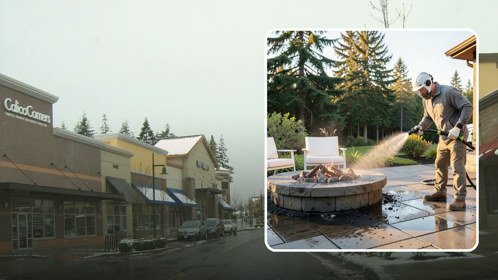 Fire Pit Cleaning in Mill Creek, Snohomish County, WA - Clean fire pit surrounds and seating areas to remove soot, ash staining, and moss from the paved perimeter.