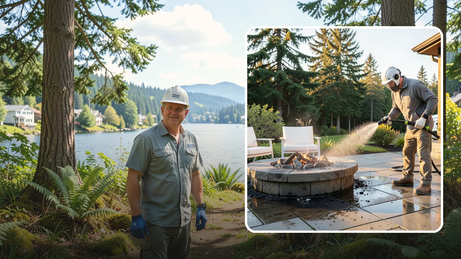 Fire Pit Cleaning in Milton, King County, WA - Clean fire pit surrounds and seating areas to remove soot, ash staining, and moss from the paved perimeter.