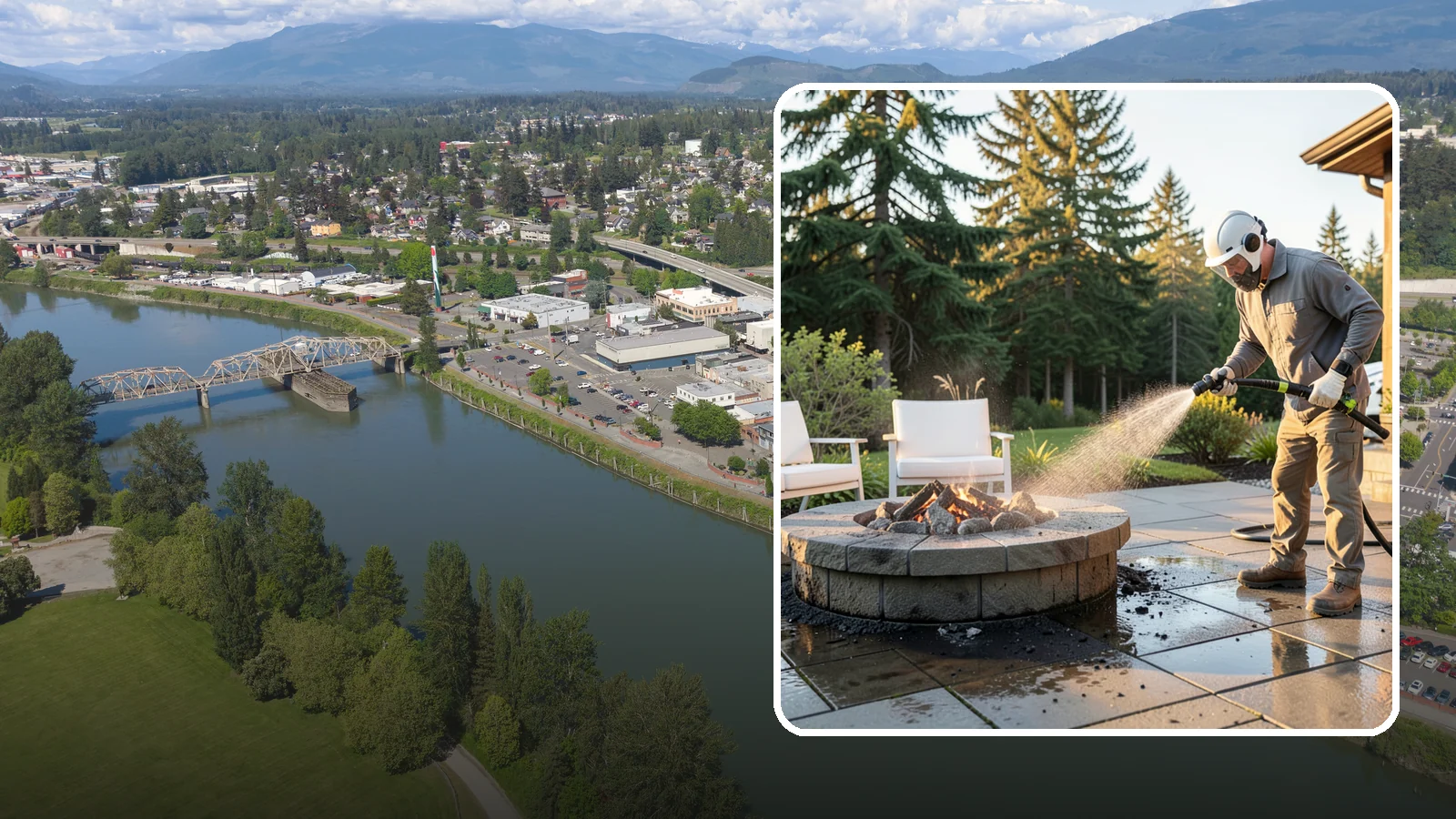Fire Pit Cleaning in Mount Vernon, Skagit County, WA - Clean fire pit surrounds and seating areas to remove soot, ash staining, and moss from the paved perimeter.