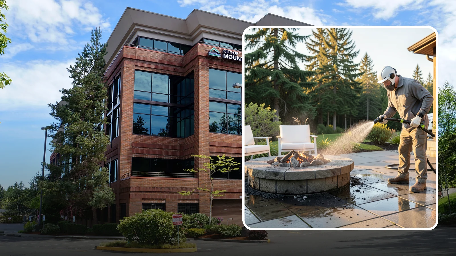Fire Pit Cleaning in Mountlake Terrace, Snohomish County, WA - Clean fire pit surrounds and seating areas to remove soot, ash staining, and moss from the paved perimeter.