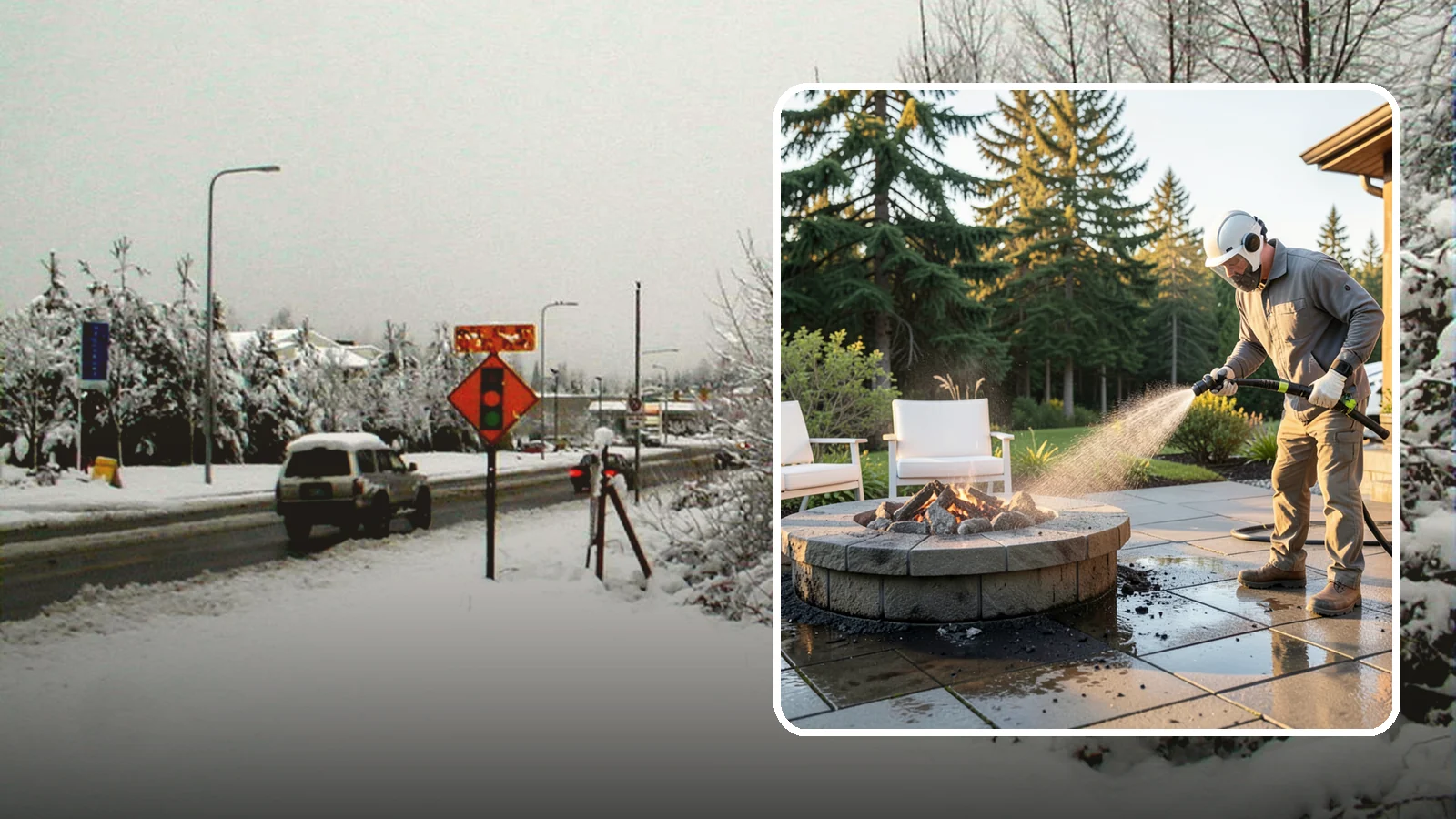 Fire Pit Cleaning in Newcastle, King County, WA - Clean fire pit surrounds and seating areas to remove soot, ash staining, and moss from the paved perimeter.