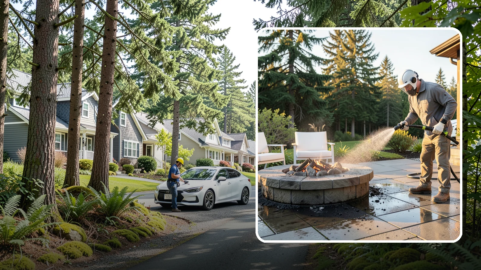 Fire Pit Cleaning in Normandy Park, King County, WA - Clean fire pit surrounds and seating areas to remove soot, ash staining, and moss from the paved perimeter.