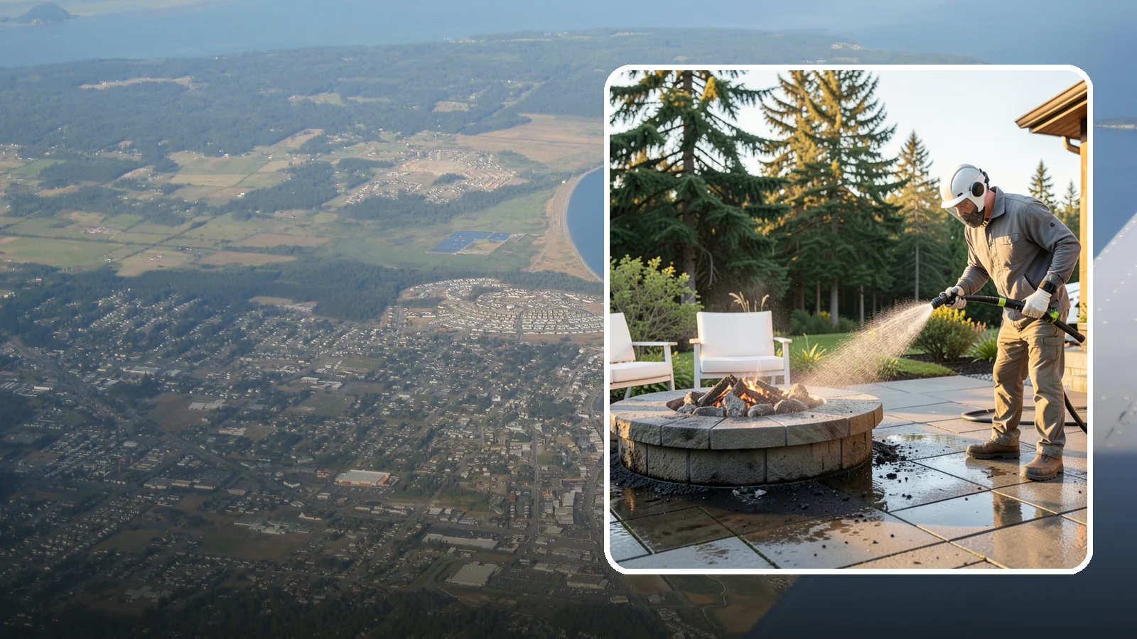 Fire Pit Cleaning in Oak Harbor, Island County, WA - Clean fire pit surrounds and seating areas to remove soot, ash staining, and moss from the paved perimeter.
