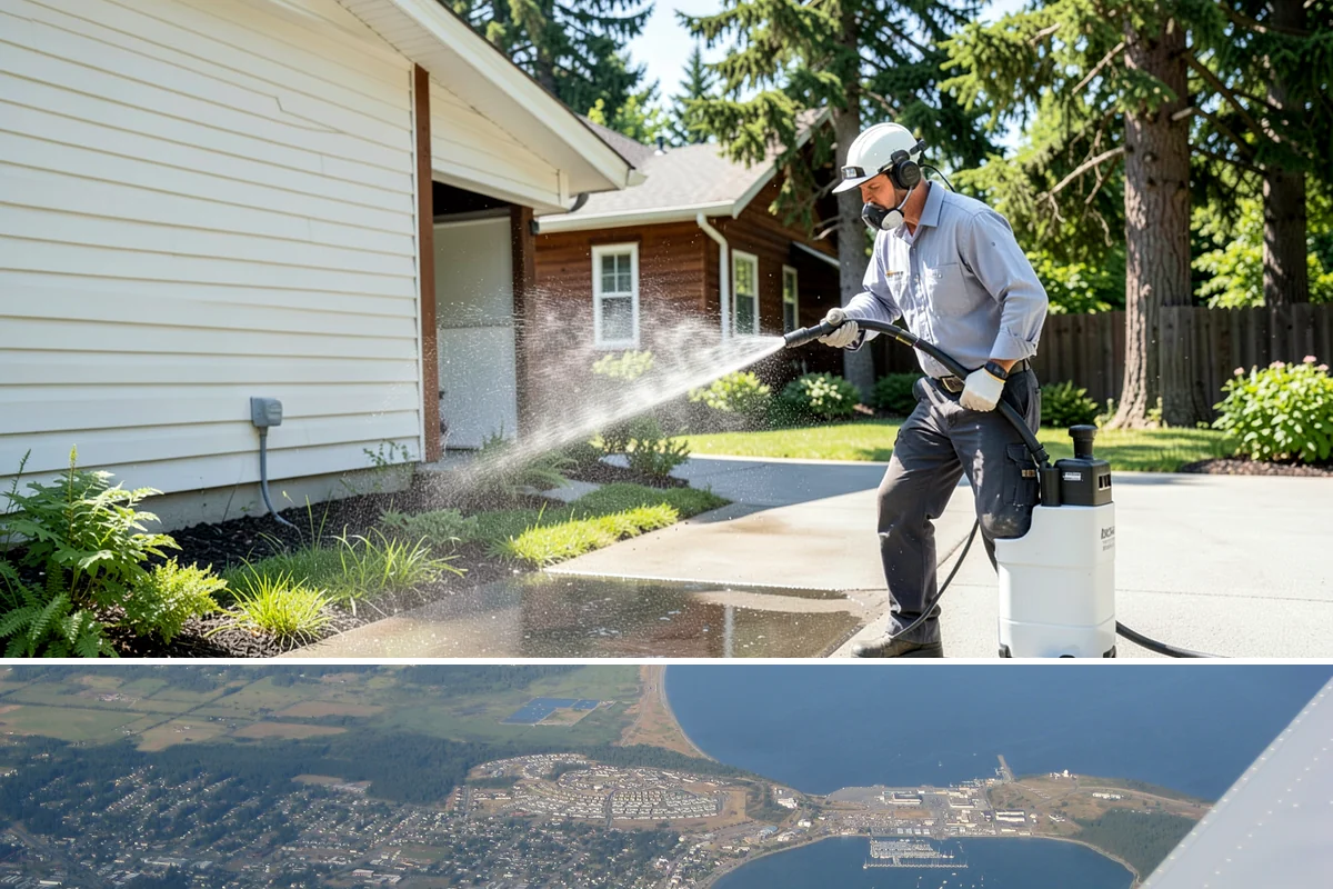 Fire Pit Cleaning in Oak Harbor, Island County, WA - Late spring gets the fire pit and its surround clean ahead of the summer evenings when it sees the most use.