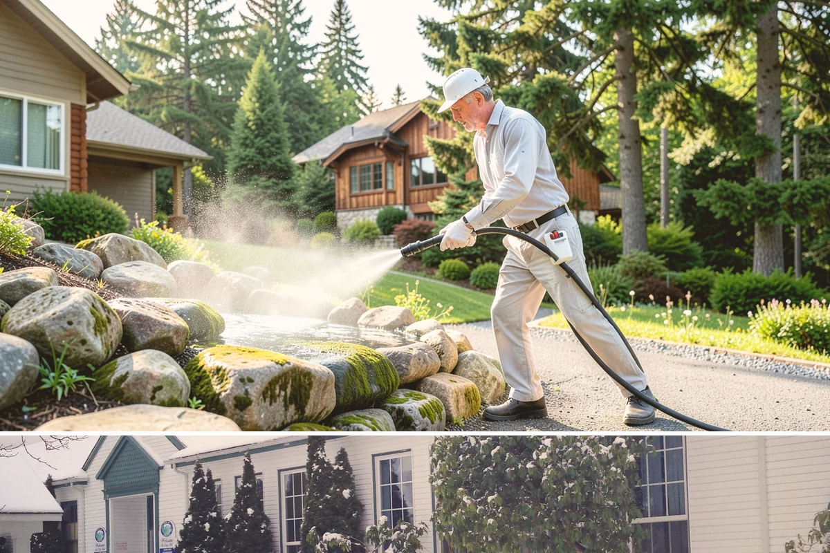 Fire Pit Cleaning in Pacific, King County, WA - Late spring gets the fire pit and its surround clean ahead of the summer evenings when it sees the most use.