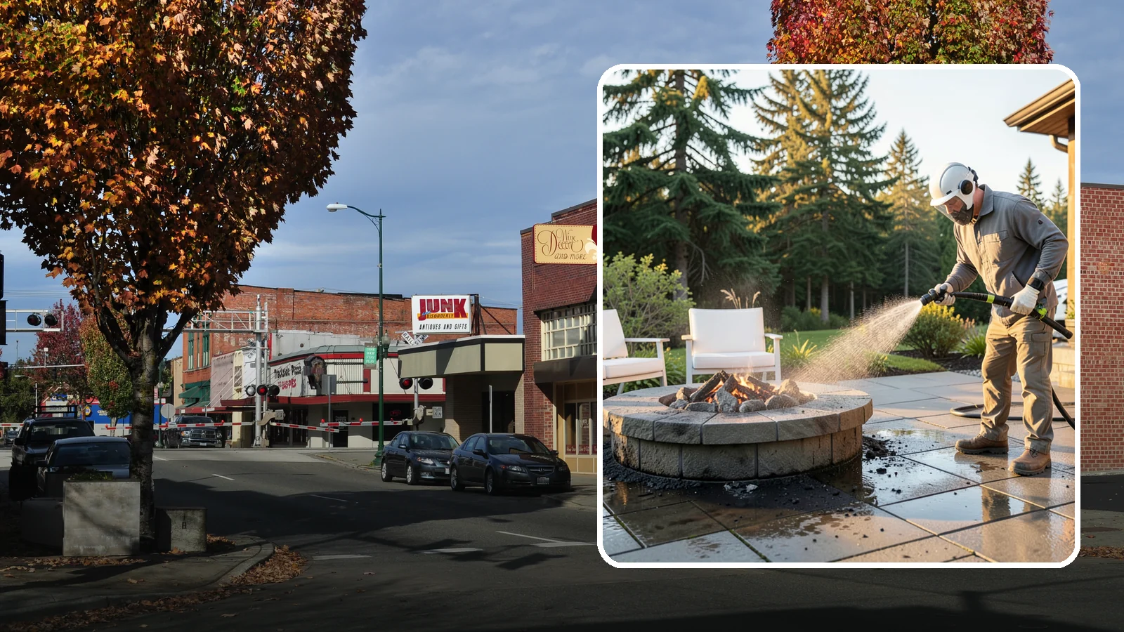 Fire Pit Cleaning in Puyallup, Pierce County, WA - Clean fire pit surrounds and seating areas to remove soot, ash staining, and moss from the paved perimeter.
