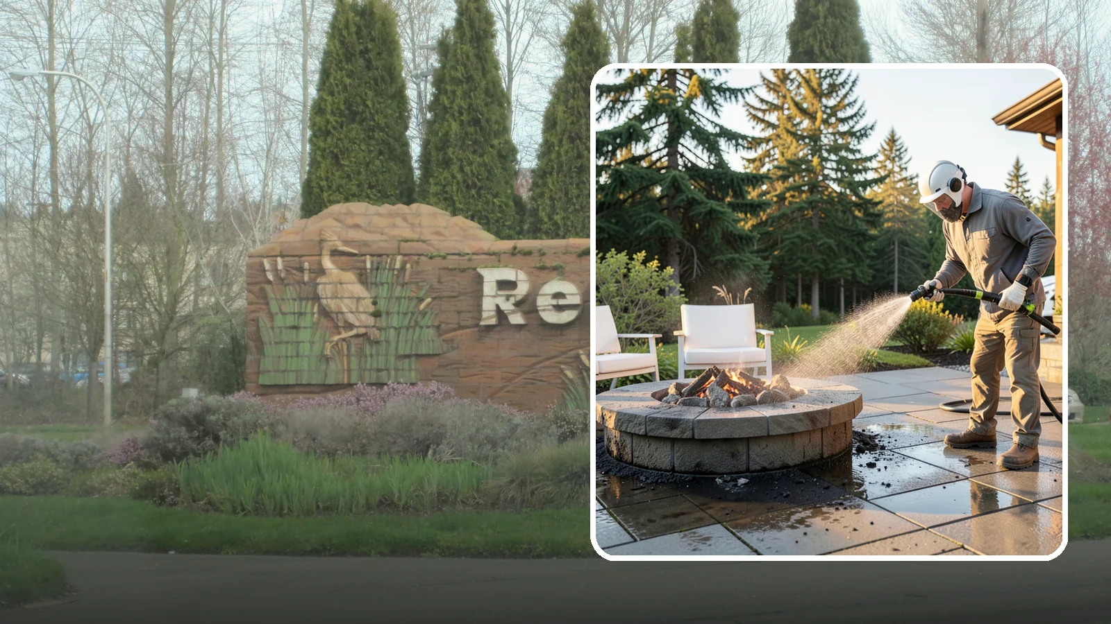 Fire Pit Cleaning in Renton, King County, WA - Clean fire pit surrounds and seating areas to remove soot, ash staining, and moss from the paved perimeter.
