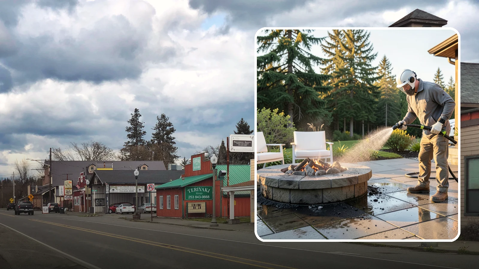 Fire Pit Cleaning in Roy, Pierce County, WA - Clean fire pit surrounds and seating areas to remove soot, ash staining, and moss from the paved perimeter.