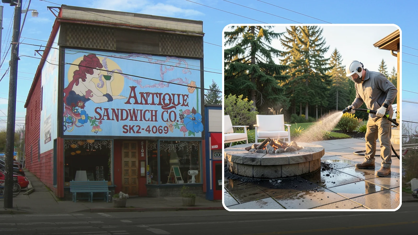 Fire Pit Cleaning in Ruston, Pierce County, WA - Clean fire pit surrounds and seating areas to remove soot, ash staining, and moss from the paved perimeter.
