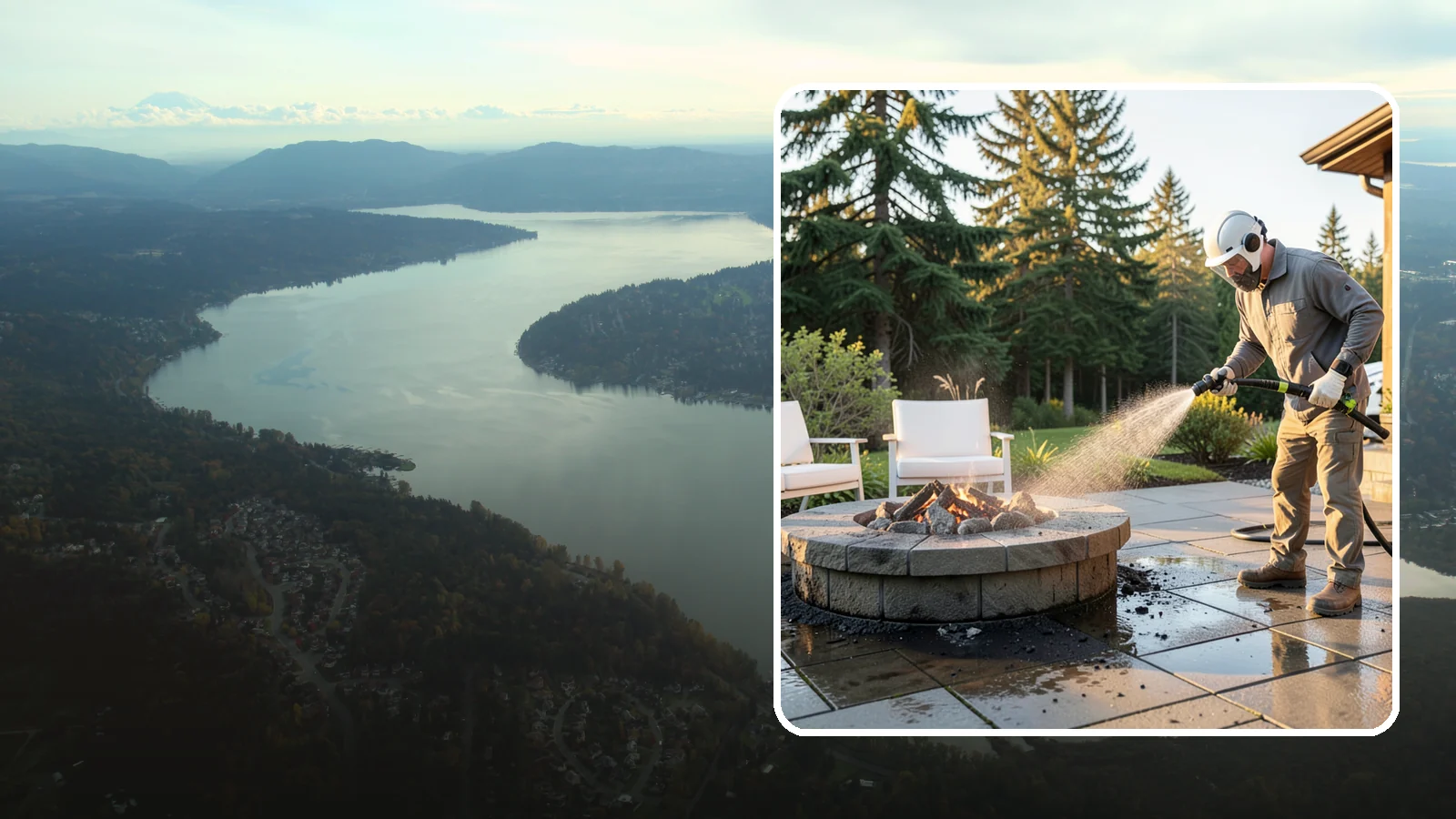 Fire Pit Cleaning in Sammamish, King County, WA - Clean fire pit surrounds and seating areas to remove soot, ash staining, and moss from the paved perimeter.