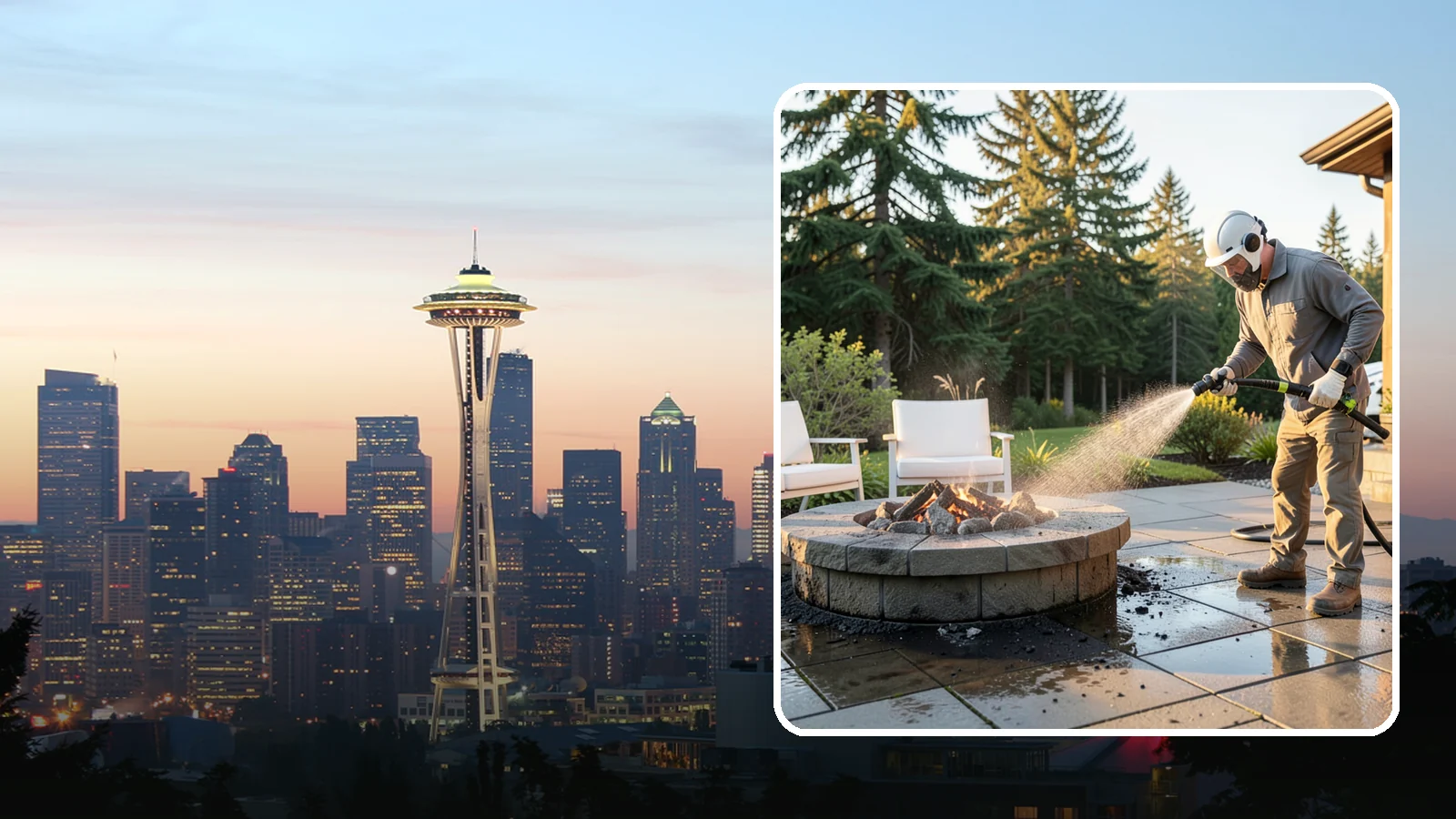 Fire Pit Cleaning in Seattle, King County, WA - Clean fire pit surrounds and seating areas to remove soot, ash staining, and moss from the paved perimeter.
