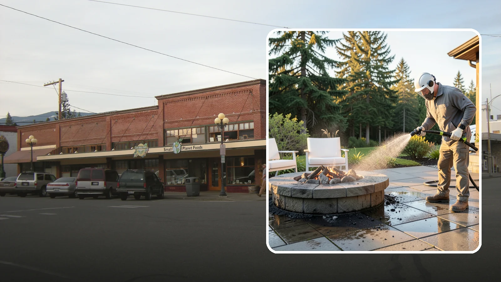 Fire Pit Cleaning in Sedro-Woolley, Skagit County, WA - Clean fire pit surrounds and seating areas to remove soot, ash staining, and moss from the paved perimeter.