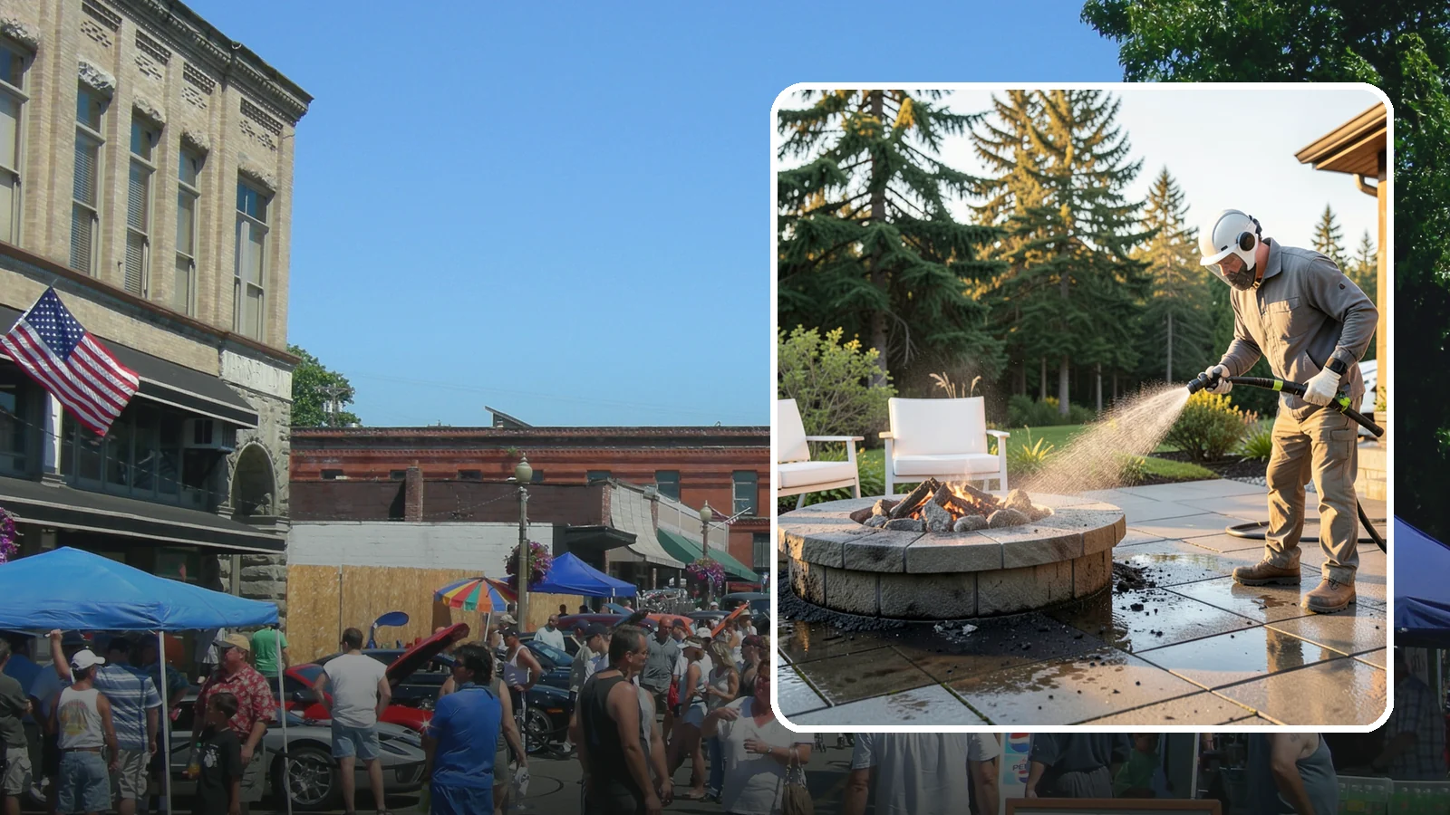 Fire Pit Cleaning in Snohomish, Snohomish County, WA - Clean fire pit surrounds and seating areas to remove soot, ash staining, and moss from the paved perimeter.