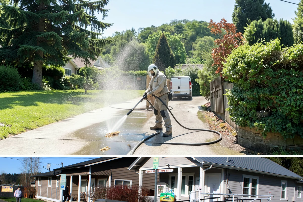 Fire Pit Cleaning in South Prairie, Pierce County, WA - Late spring gets the fire pit and its surround clean ahead of the summer evenings when it sees the most use.