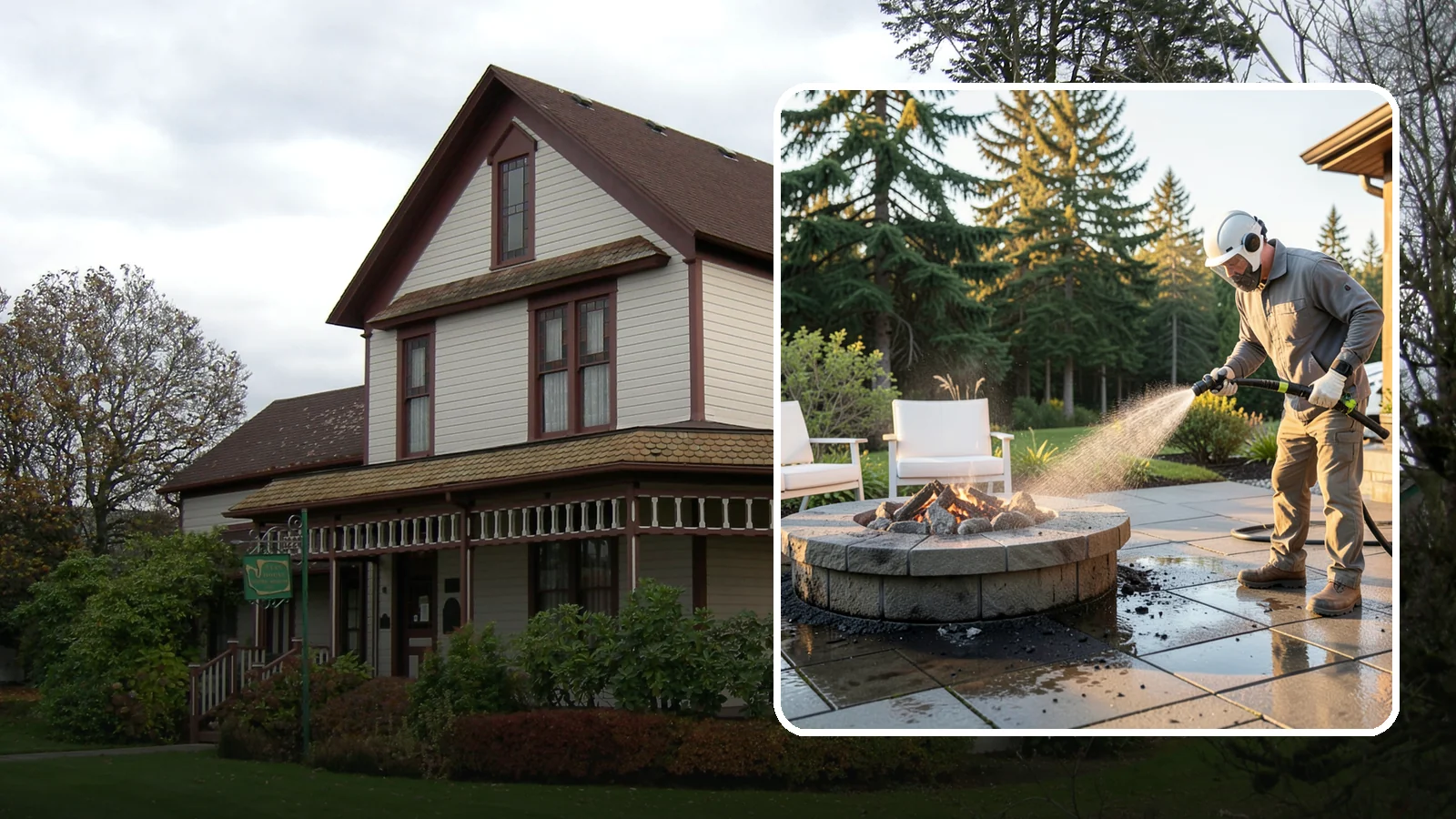 Fire Pit Cleaning in Sumner, Pierce County, WA - Clean fire pit surrounds and seating areas to remove soot, ash staining, and moss from the paved perimeter.