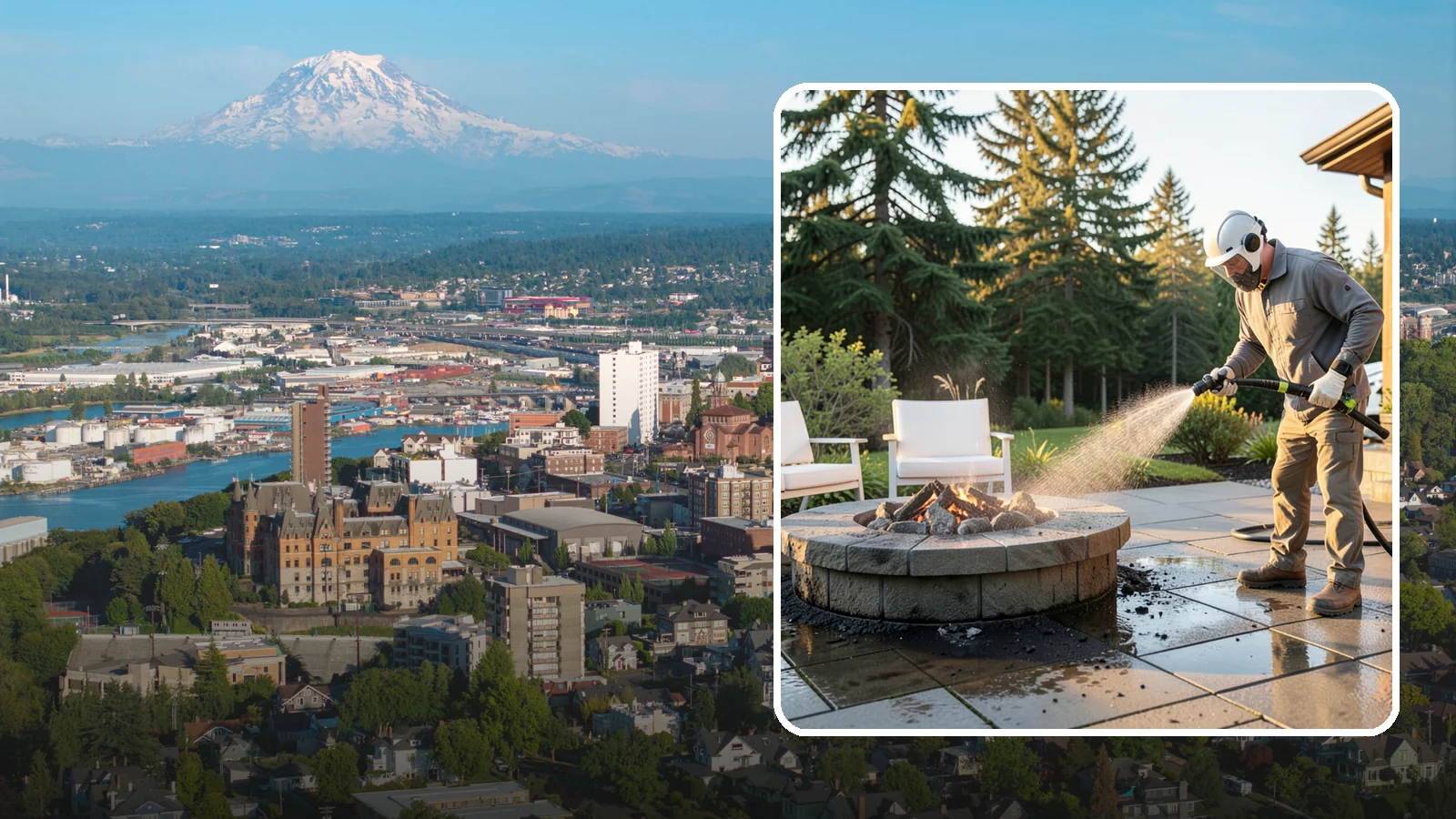 Fire Pit Cleaning in Tacoma, Pierce County, WA - Clean fire pit surrounds and seating areas to remove soot, ash staining, and moss from the paved perimeter.