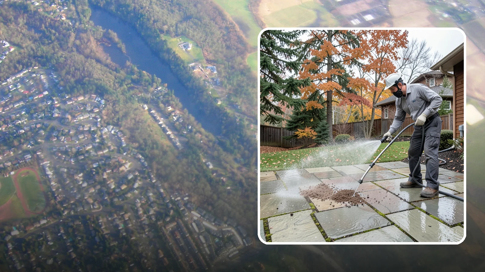Flagstone Patio Cleaning in Algona, King County, WA - Gently clean flagstone patios and their wide joints where Northwest moss settles in deep.