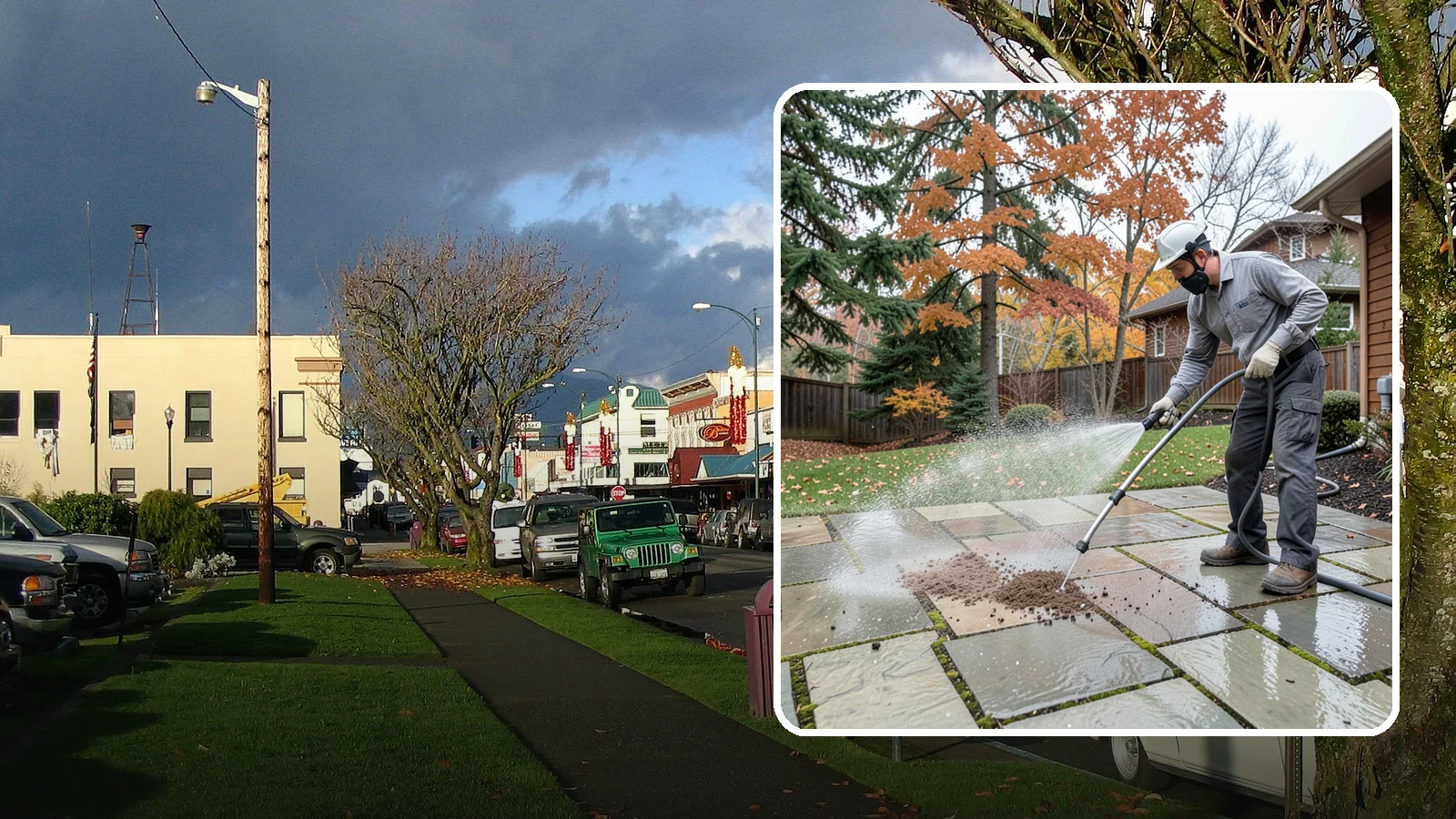 Flagstone Patio Cleaning in Arlington, Snohomish County, WA - Gently clean flagstone patios and their wide joints where Northwest moss settles in deep.